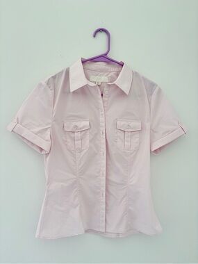 ZARA Women's Short-Sleeve Button Front Shirt - Light Pink